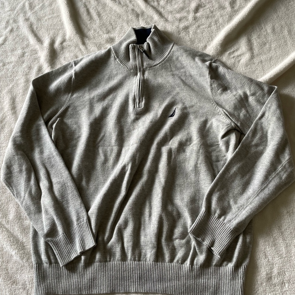 Nautica Men's Zip Up Sweater in Light Gray